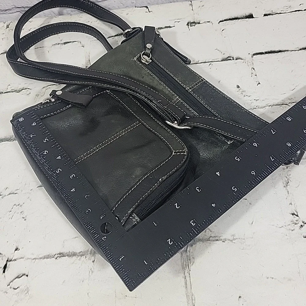ILI New York Leather Crossbody Purse Gray 2-Tone Buttery Soft‎ Multi-Pocket Bag